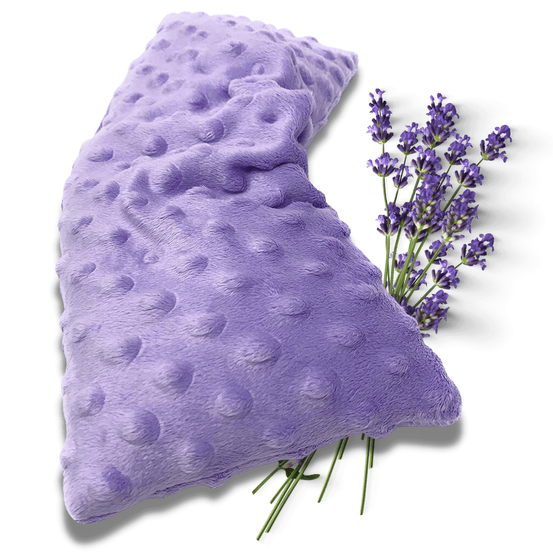 Lavender-scented microwavable heating pad by Mumu Wraps, made with soft plush fabric for cozy comfort and relaxation